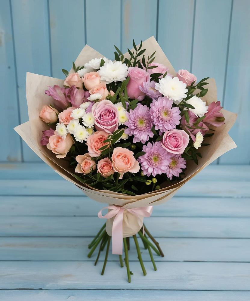 Букет цветов из: Хризантемы, Розы и Альстромерии в Белеве