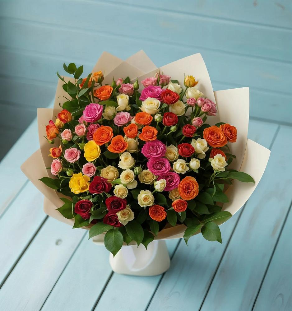 Букет Микс из разноцветных кустовых роз в Белеве