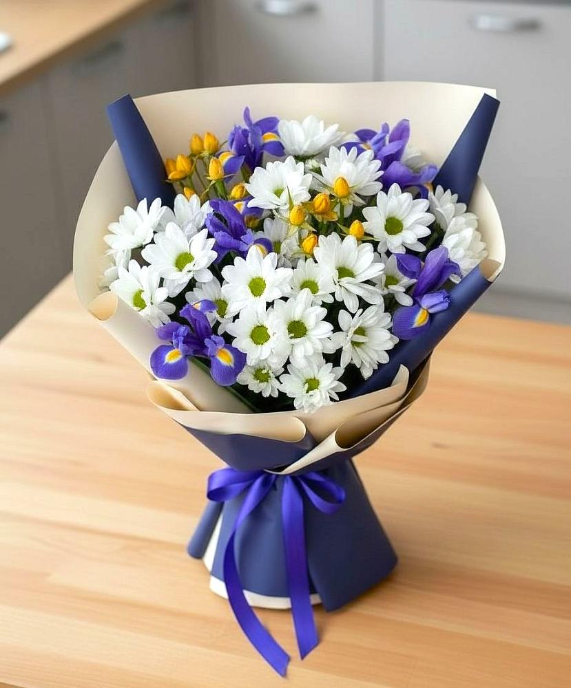 Букет цветов из: Розы, Ирисы и Хризантемы в Белеве