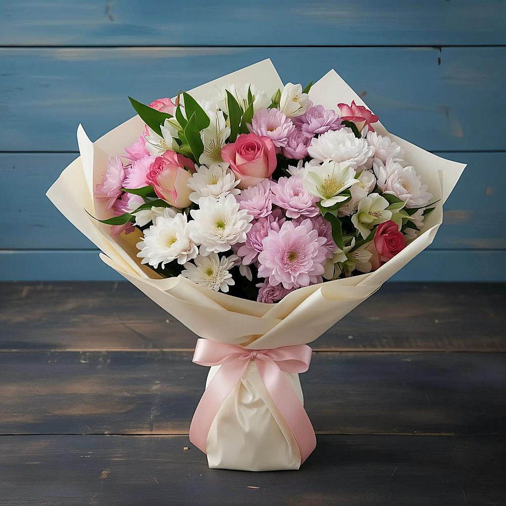 Букет цветов из: Хризантемы, Альстромерии и Розы в Белеве